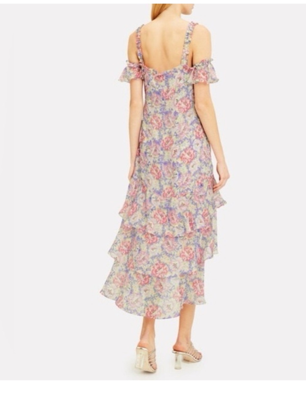 Intermix Silk Sophia Midi Floral High Low Frilly Dress - Picture 2 of 14
